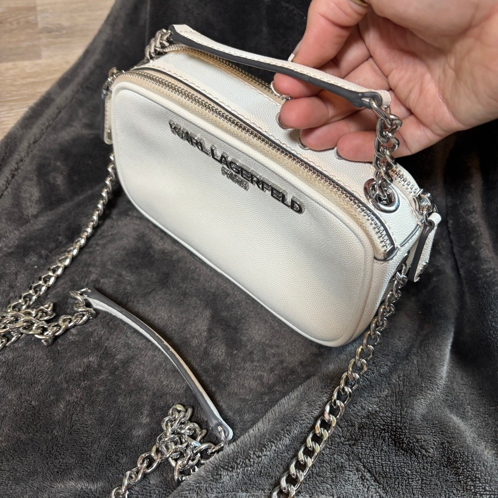 Karl Lagerfeld Womens Faux Leather Camera Bag Crossbody Chic Small White Bride - Picture 11 of 12